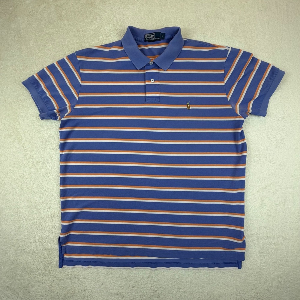 Polo Ralph Lauren Shirt Men L Short Sleeve Lightweight Blue‎ Striped Pony Preppy